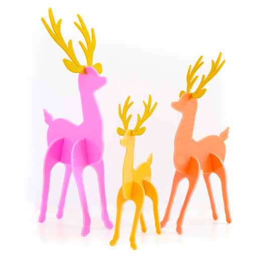 Coral and Dark Pink Acrylic Reindeer Christmas Decor