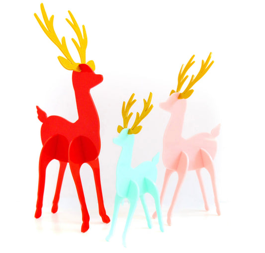 Red, Light Pink, and Mint Acrylic Reindeer Christmas Decor