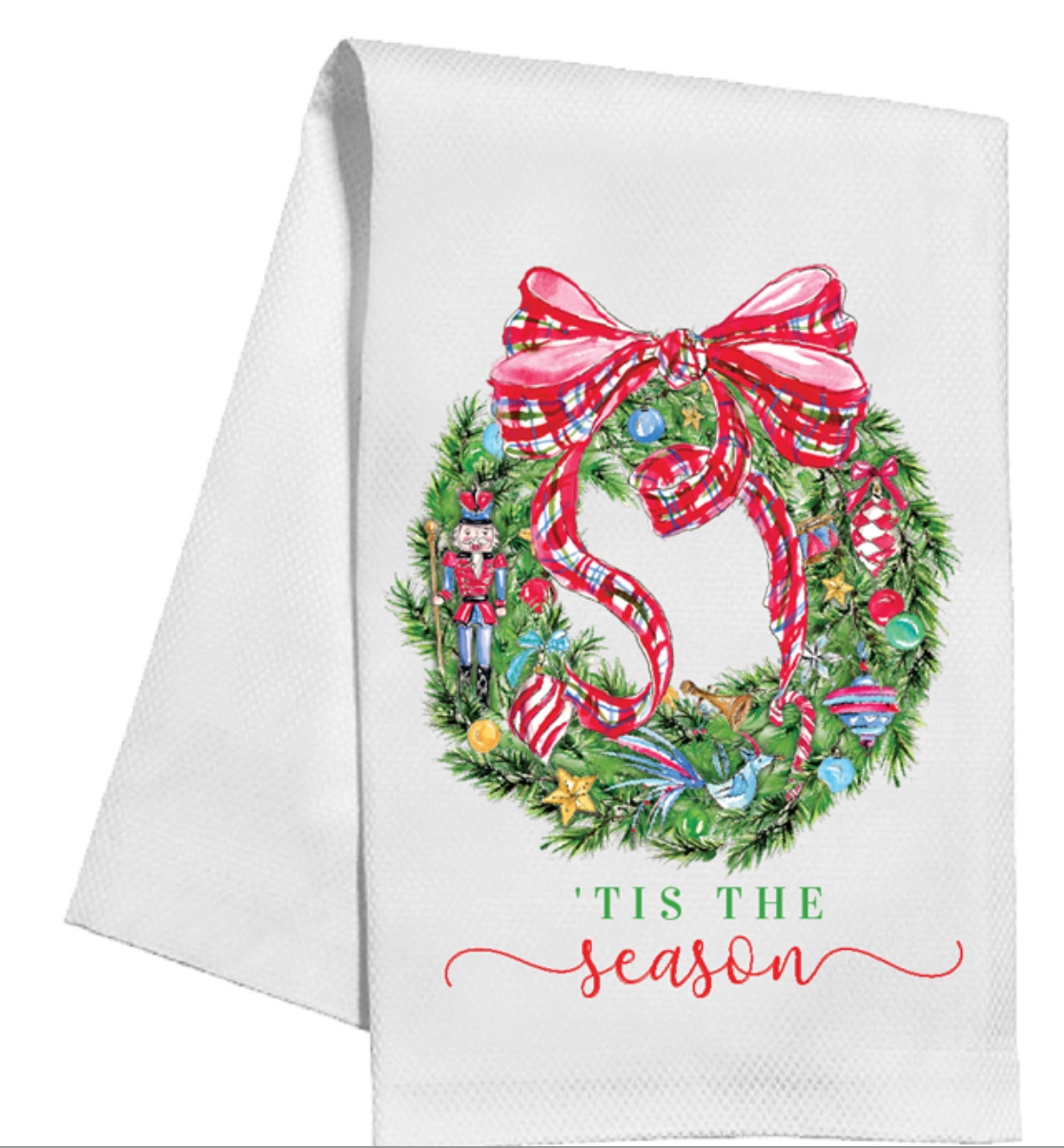 TIS THE SEASON CHRISTMAS WREATH KITCHEN TOWEL