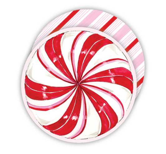 HANDPAINTED PINK PEPPERMINT ROUND COASTER