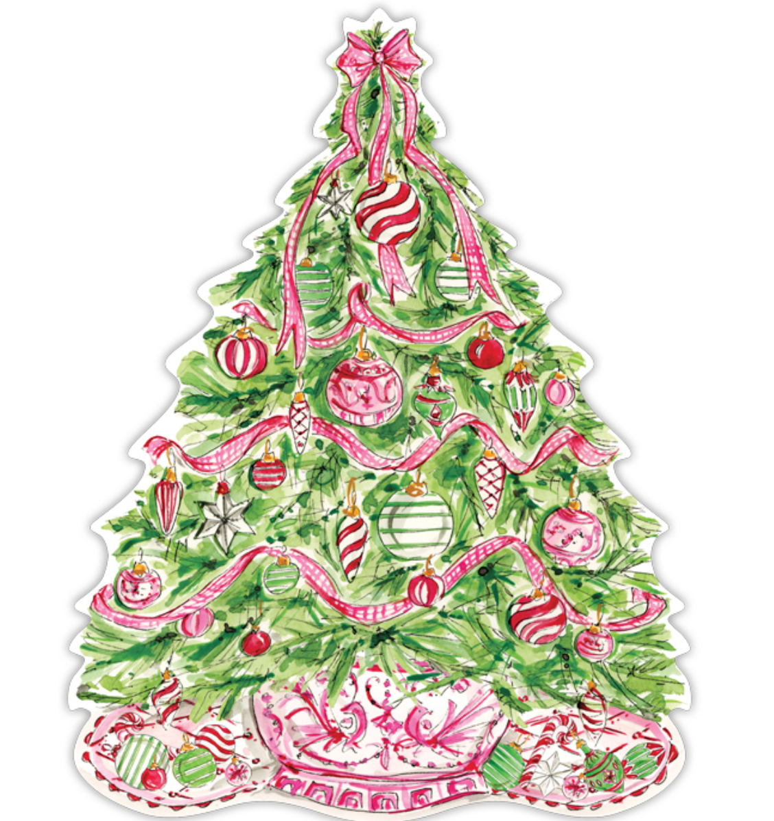 HANDPAINTED CHRISTMAS TREE WITH PINK RIBBON & BOW POSH DIE-CUT PLACEMAT